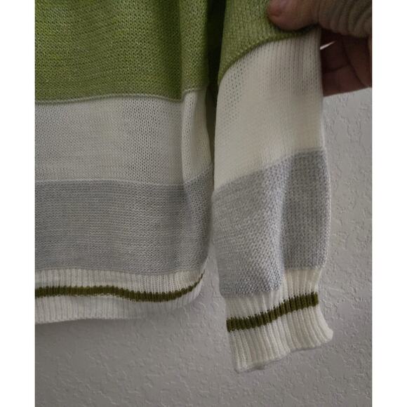 Sweater-Angashion-Striped-Green-Silver-White-Metallic-Long Sleeves - Picture 4 of 15